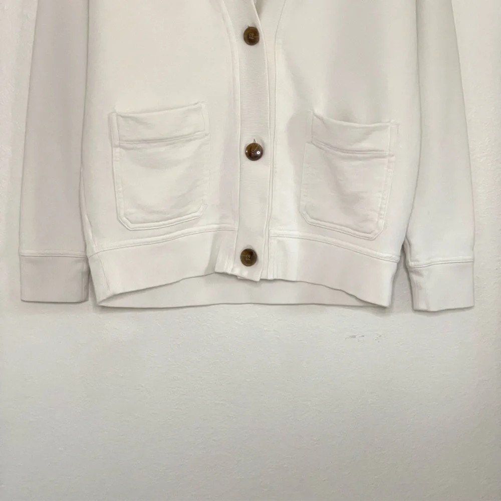 Vince French Terry Oversized Cardigan V Neck Button Front Sweater Bone XXS